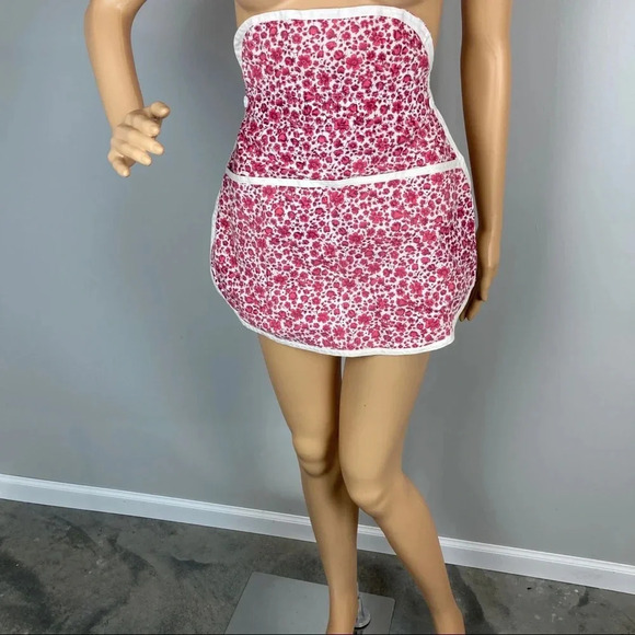 Vintage Handmade Half Apron Waist Red/Pink Floral Tie Waist - Picture 1 of 3